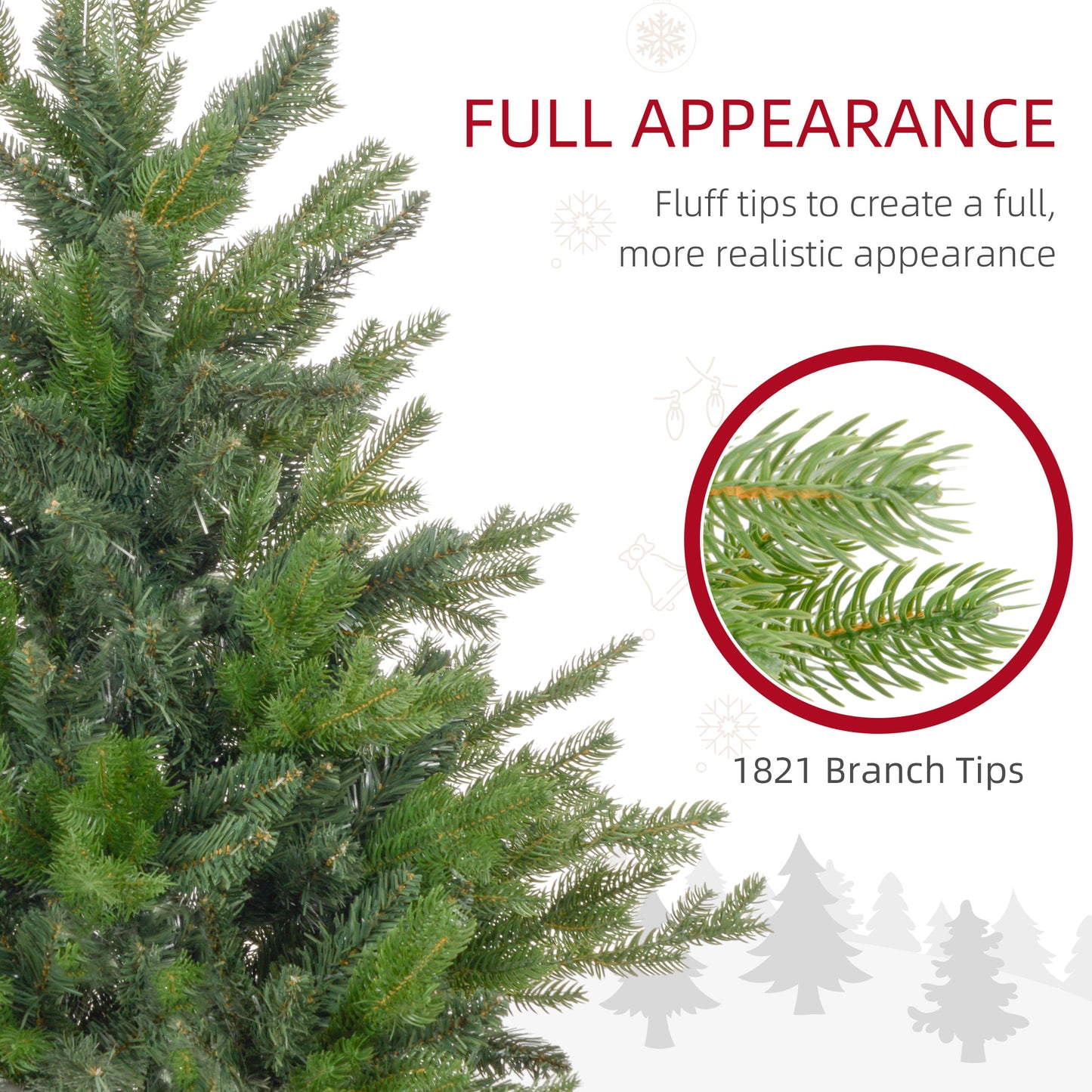 HOMCOM 6ft Artificial Christmas Tree with 1821 Tips, Metal Base, Realistic Hinged Xmas Tree for Home Office, Green
