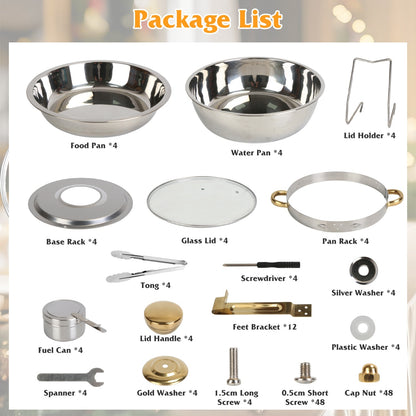 4Pcs Chafing Dish Buffet Set 4.76QT Round Buffet Servers Food Warmer Stainless Steel Catering Chafer With Glass Lid For Warming Cooling Gatherings Banquets Buffets Party Wedding
