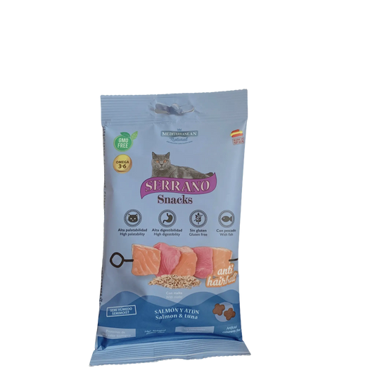 SERRANO Snack per Gatti 50g – Gusto Pollo o Salmone & Tonno